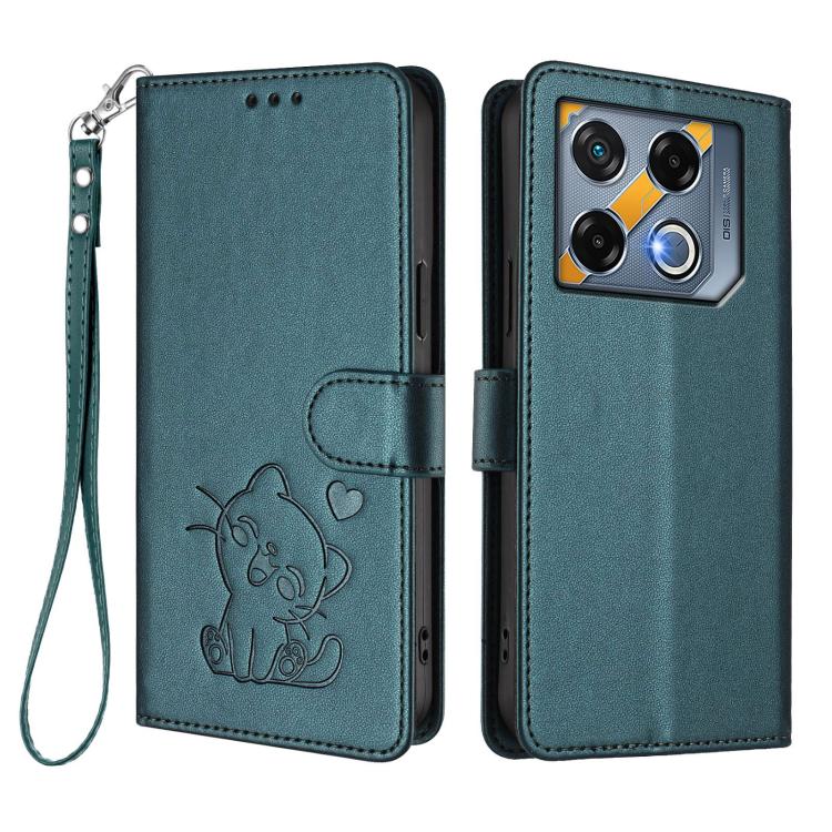 For Infinix GT 20 Pro 5G Embossed Heart Cat Leather Phone Case with Hand Strap