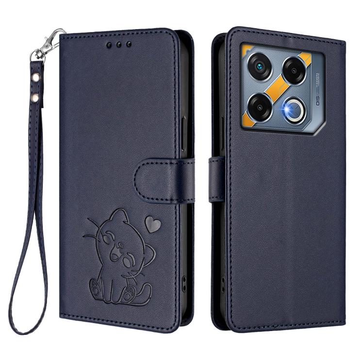 For Infinix GT 20 Pro 5G Embossed Heart Cat Leather Phone Case with Hand Strap