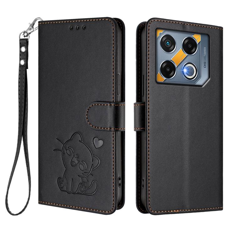 For Infinix GT 20 Pro 5G Embossed Heart Cat Leather Phone Case with Hand Strap