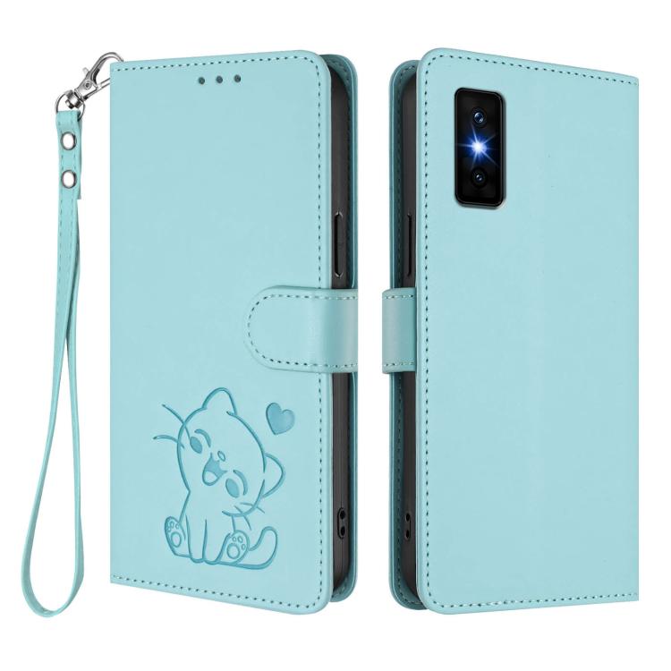 For Infinix GT 30 Pro Embossed Heart Cat Leather Phone Case with Hand Strap