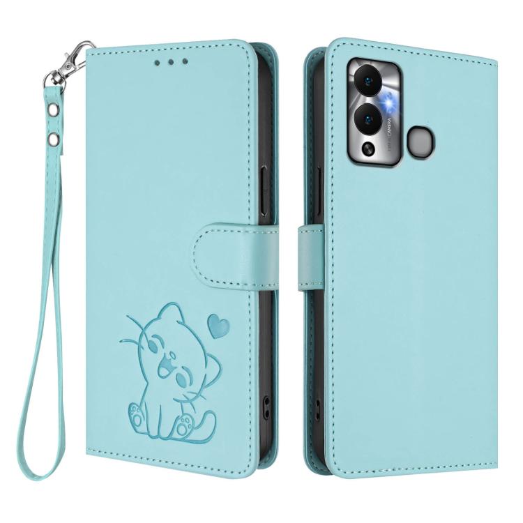 For Infinix Hot 12 Play Embossed Heart Cat Leather Phone Case with Hand Strap