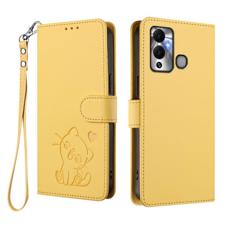 For Infinix Hot 12 Play Embossed Heart Cat Leather Phone Case with Hand Strap