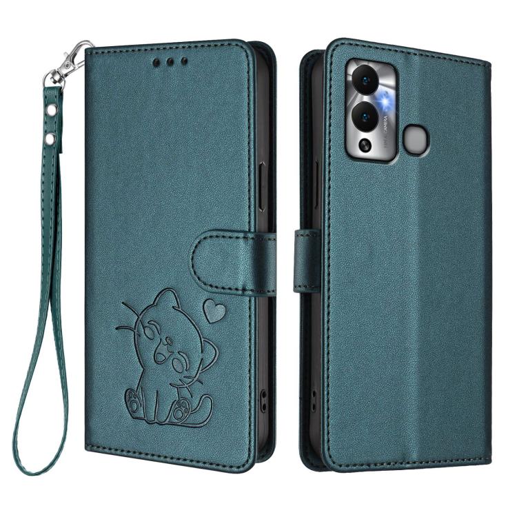 For Infinix Hot 12 Play Embossed Heart Cat Leather Phone Case with Hand Strap