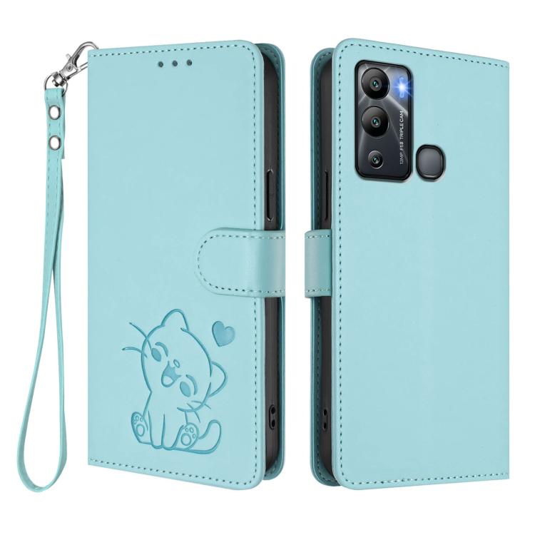 For Infinix Hot 12i / 20i Embossed Heart Cat Leather Phone Case with Hand Strap
