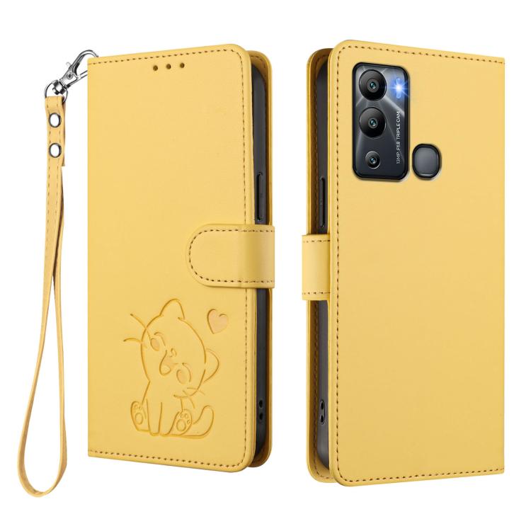 For Infinix Hot 12i / 20i Embossed Heart Cat Leather Phone Case with Hand Strap