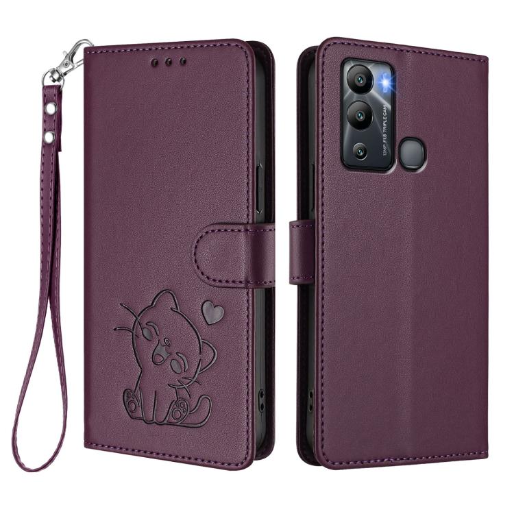 For Infinix Hot 12i / 20i Embossed Heart Cat Leather Phone Case with Hand Strap