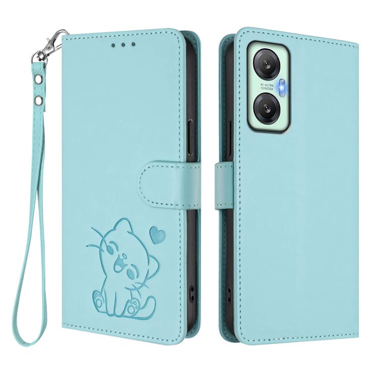 For Infinix Hot 20S / 20 Pro Embossed Heart Cat Leather Phone Case with Hand Strap