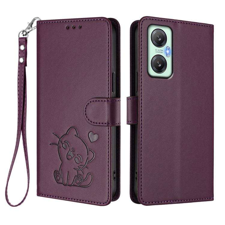For Infinix Hot 20S / 20 Pro Embossed Heart Cat Leather Phone Case with Hand Strap