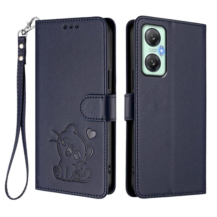 For Infinix Hot 20S / 20 Pro Embossed Heart Cat Leather Phone Case with Hand Strap