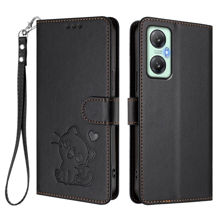 For Infinix Hot 20S / 20 Pro Embossed Heart Cat Leather Phone Case with Hand Strap