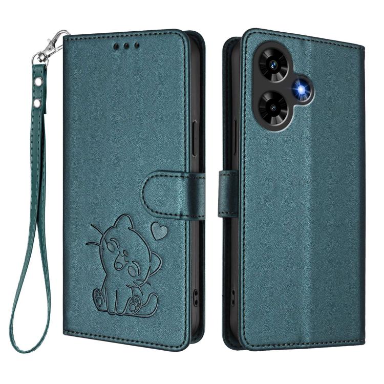 For Infinix Hot 30 4G Embossed Heart Cat Leather Phone Case with Hand Strap