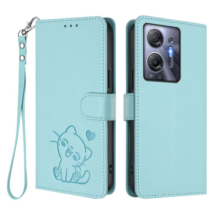 For Infinix Hot 30 5G Embossed Heart Cat Leather Phone Case with Hand Strap