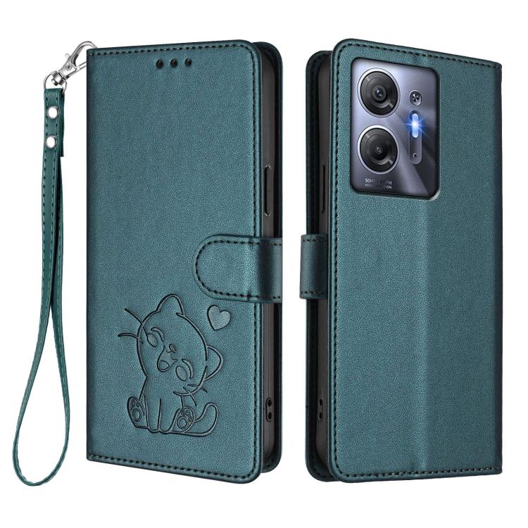 For Infinix Hot 30 5G Embossed Heart Cat Leather Phone Case with Hand Strap