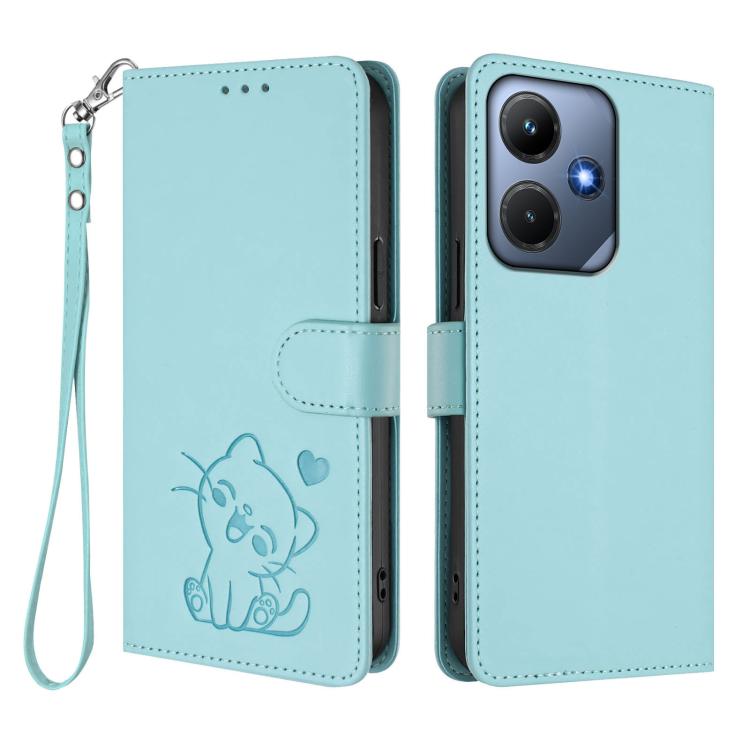 For Infinix Hot 30i / X669 Embossed Heart Cat Leather Phone Case with Hand Strap