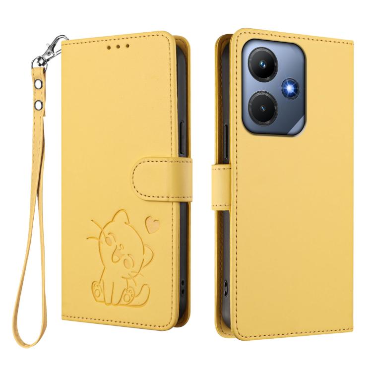 For Infinix Hot 30i / X669 Embossed Heart Cat Leather Phone Case with Hand Strap
