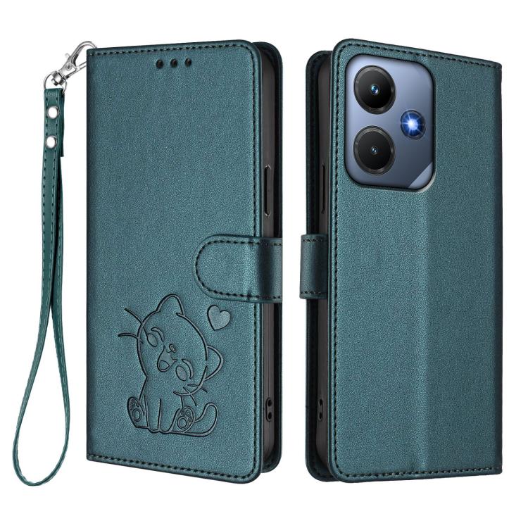 For Infinix Hot 30i / X669 Embossed Heart Cat Leather Phone Case with Hand Strap