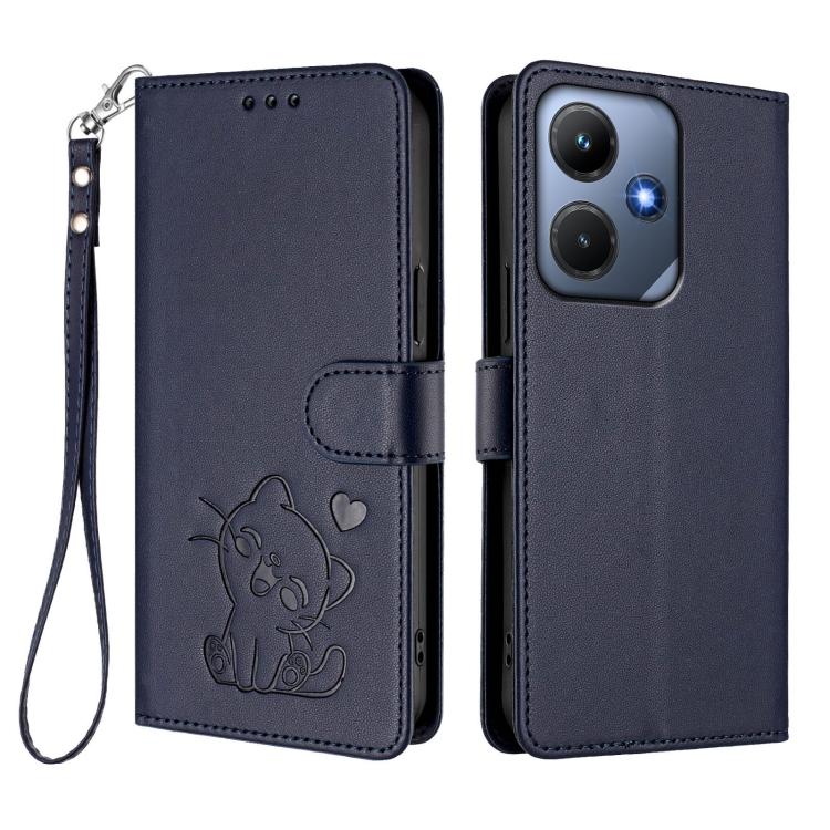 For Infinix Hot 30i / X669 Embossed Heart Cat Leather Phone Case with Hand Strap