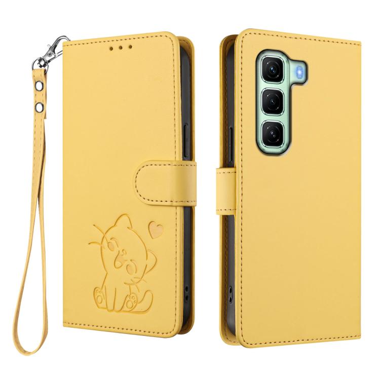 For Infinix Hot 50 5G Embossed Heart Cat Leather Phone Case with Hand Strap