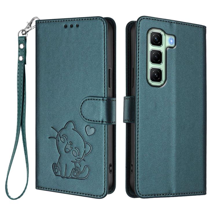 For Infinix Hot 50 5G Embossed Heart Cat Leather Phone Case with Hand Strap