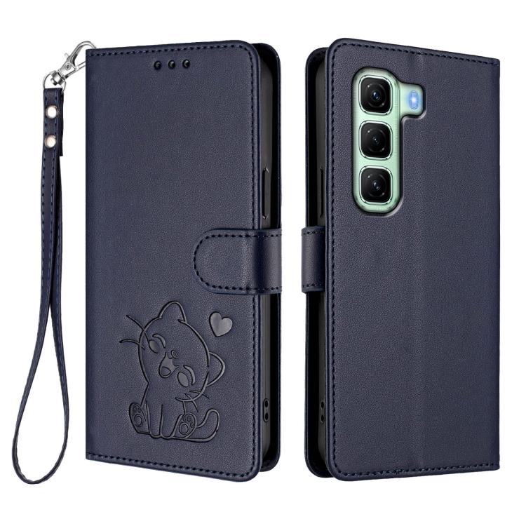 For Infinix Hot 50 5G Embossed Heart Cat Leather Phone Case with Hand Strap