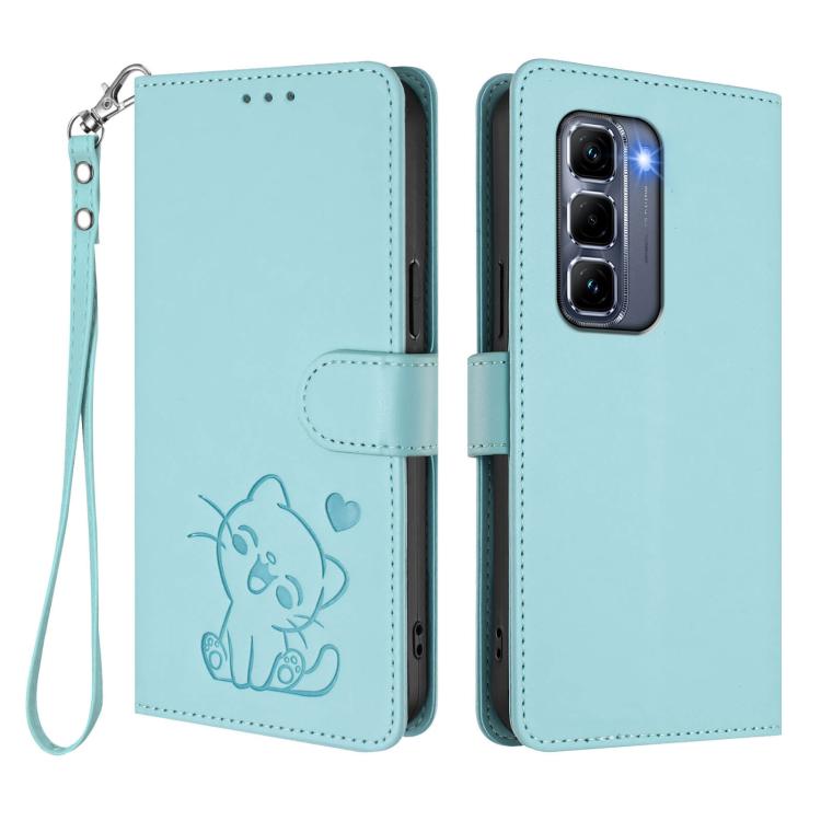 For Infinix Hot 50 Pro+ 4G Embossed Heart Cat Leather Phone Case with Hand Strap