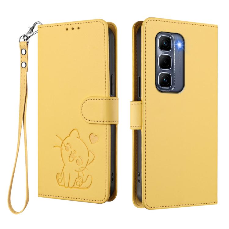 For Infinix Hot 50 Pro+ 4G Embossed Heart Cat Leather Phone Case with Hand Strap