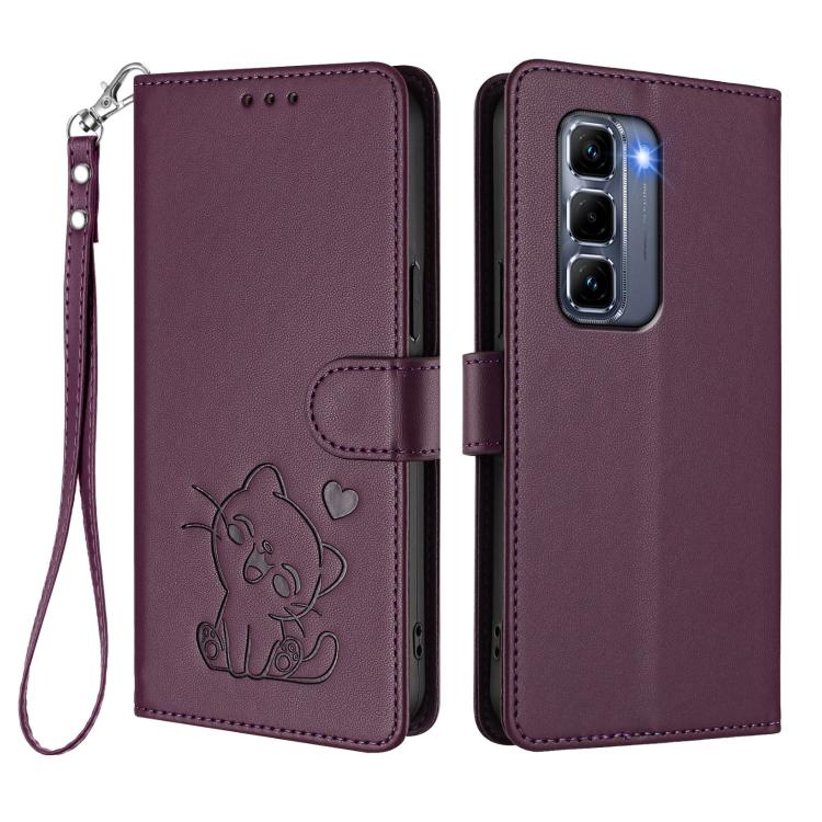 For Infinix Hot 50 Pro+ 4G Embossed Heart Cat Leather Phone Case with Hand Strap