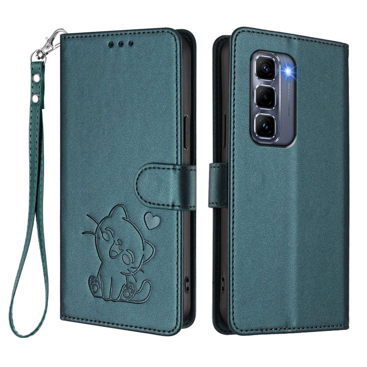 For Infinix Hot 50 Pro+ 4G Embossed Heart Cat Leather Phone Case with Hand Strap