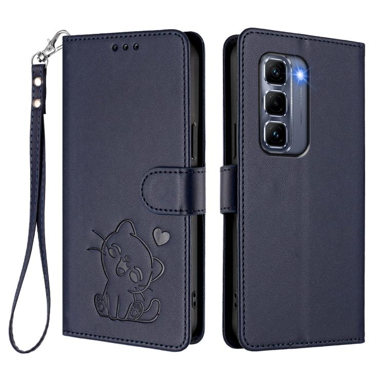 For Infinix Hot 50 Pro+ 4G Embossed Heart Cat Leather Phone Case with Hand Strap