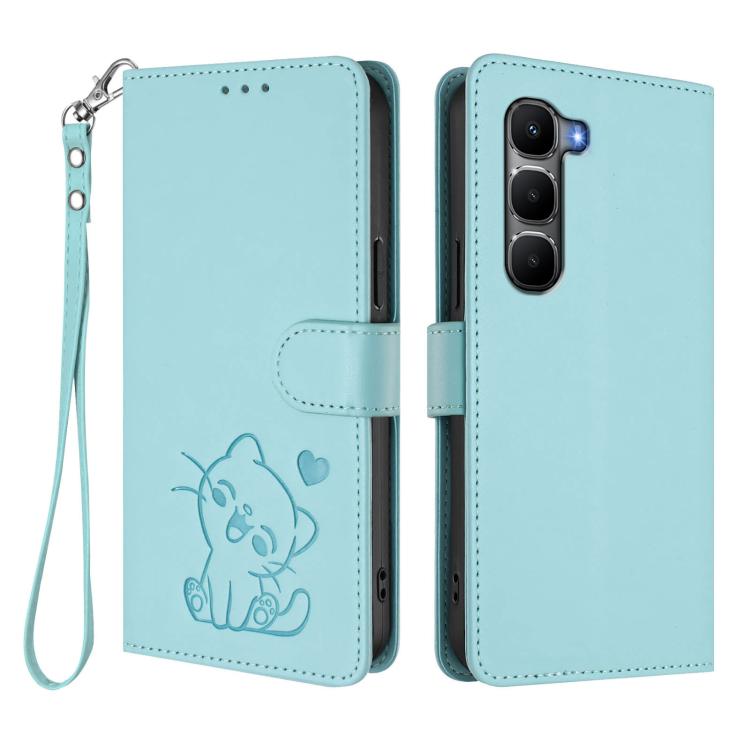 For Infinix Hot 60 4G / 60i 4G Embossed Heart Cat Leather Phone Case with Hand Strap