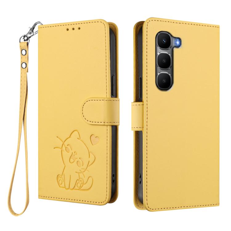 For Infinix Hot 60 4G / 60i 4G Embossed Heart Cat Leather Phone Case with Hand Strap