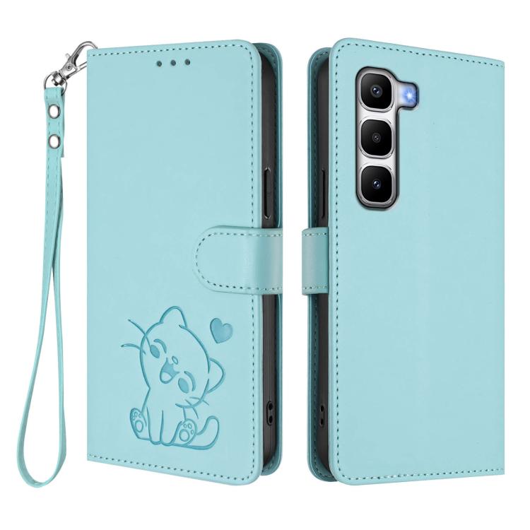 For Infinix Hot 60 Pro+ 4G Embossed Heart Cat Leather Phone Case with Hand Strap