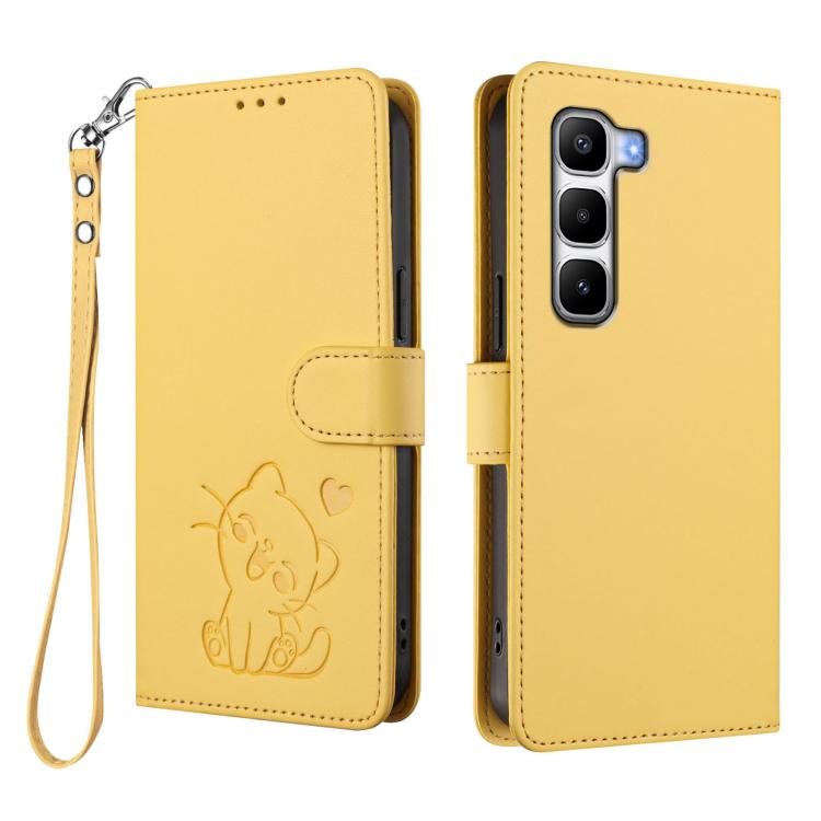 For Infinix Hot 60 Pro+ 4G Embossed Heart Cat Leather Phone Case with Hand Strap