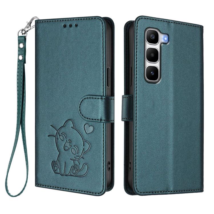 For Infinix Hot 60 Pro+ 4G Embossed Heart Cat Leather Phone Case with Hand Strap