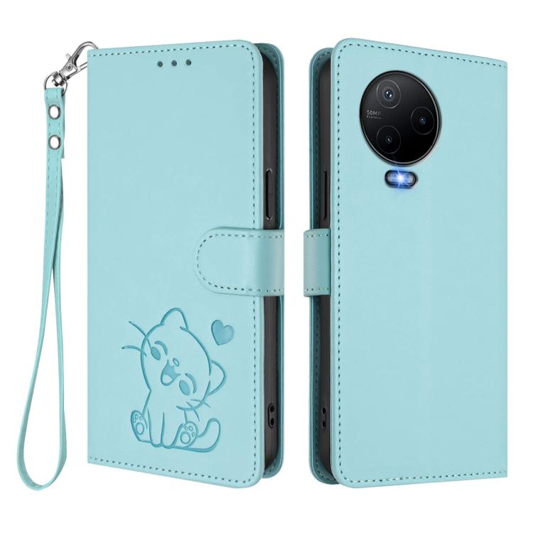 For Infinix Note 12 2023 / 12 Pro 4G Embossed Heart Cat Leather Phone Case with Hand Strap