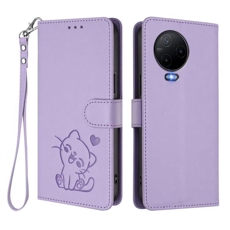 For Infinix Note 12 2023 / 12 Pro 4G Embossed Heart Cat Leather Phone Case with Hand Strap