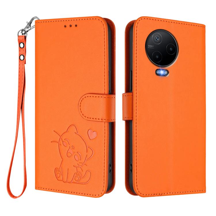 For Infinix Note 12 2023 / 12 Pro 4G Embossed Heart Cat Leather Phone Case with Hand Strap