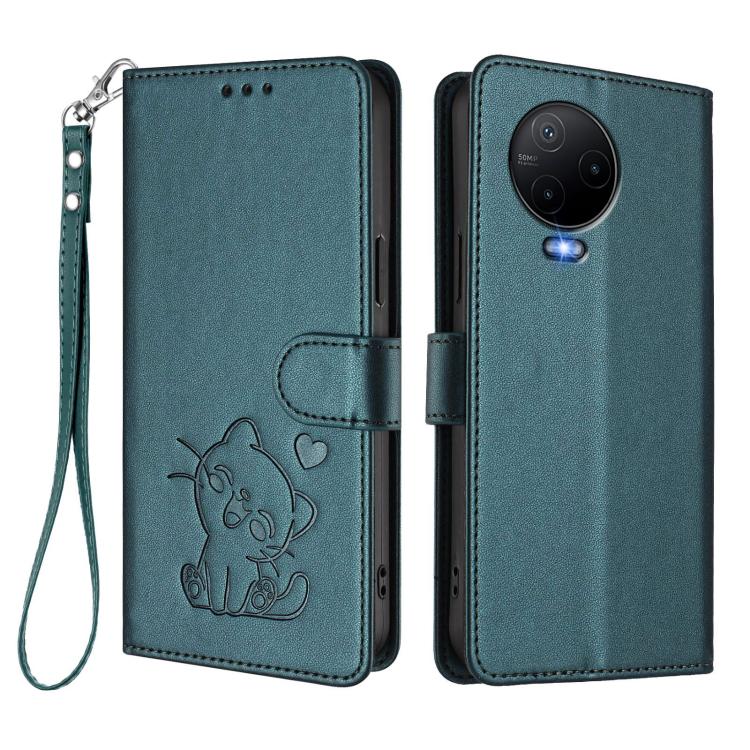 For Infinix Note 12 2023 / 12 Pro 4G Embossed Heart Cat Leather Phone Case with Hand Strap