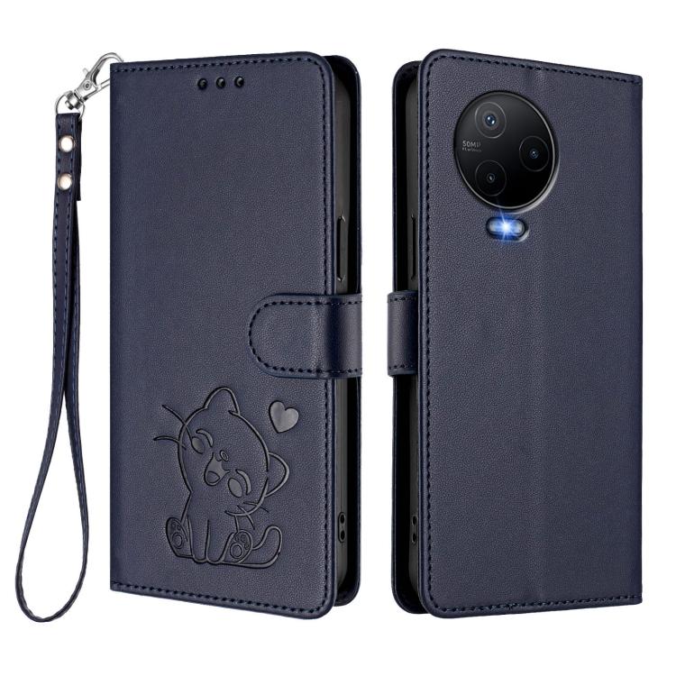 For Infinix Note 12 2023 / 12 Pro 4G Embossed Heart Cat Leather Phone Case with Hand Strap