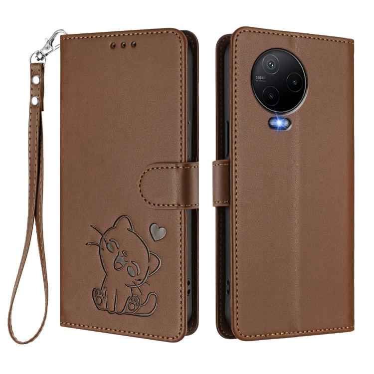 For Infinix Note 12 2023 / 12 Pro 4G Embossed Heart Cat Leather Phone Case with Hand Strap