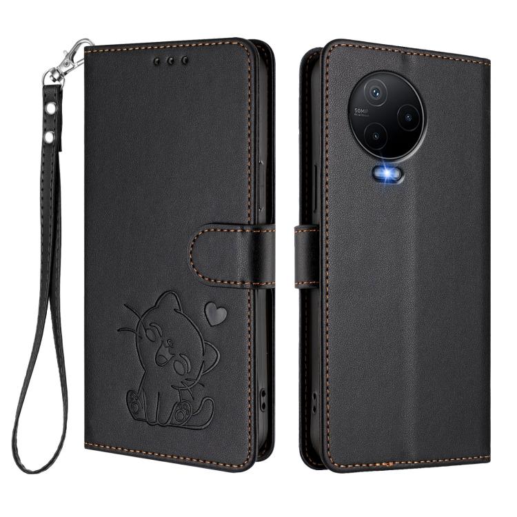 For Infinix Note 12 2023 / 12 Pro 4G Embossed Heart Cat Leather Phone Case with Hand Strap