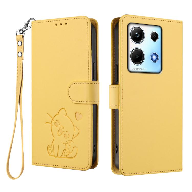 For Infinix Note 30 4G / 5G Embossed Heart Cat Leather Phone Case with Hand Strap