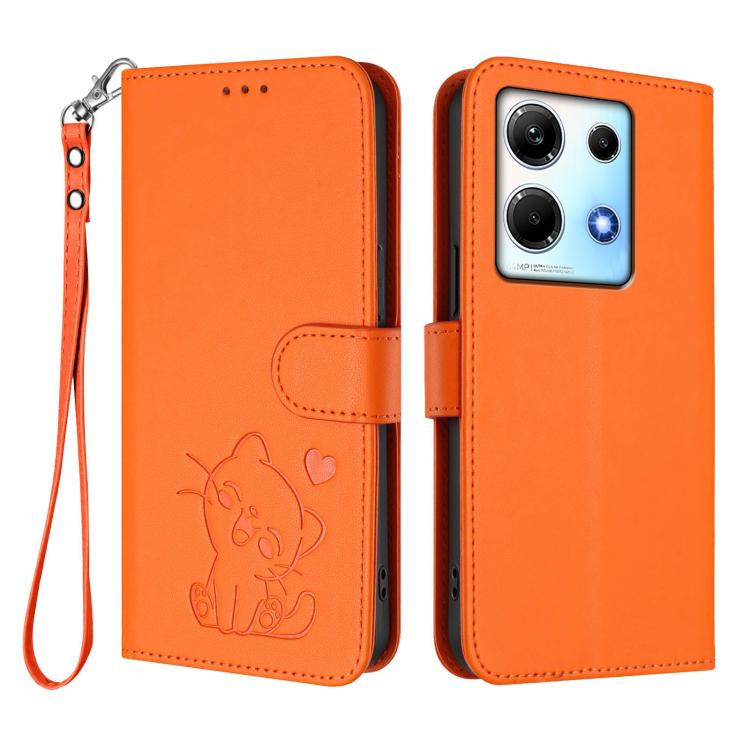 For Infinix Note 30 4G / 5G Embossed Heart Cat Leather Phone Case with Hand Strap