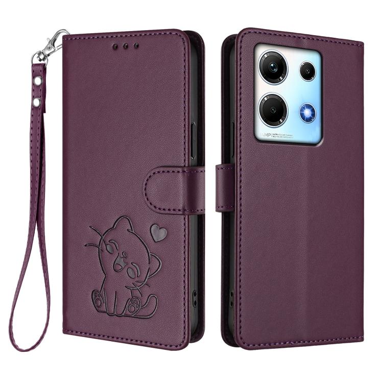 For Infinix Note 30 4G / 5G Embossed Heart Cat Leather Phone Case with Hand Strap