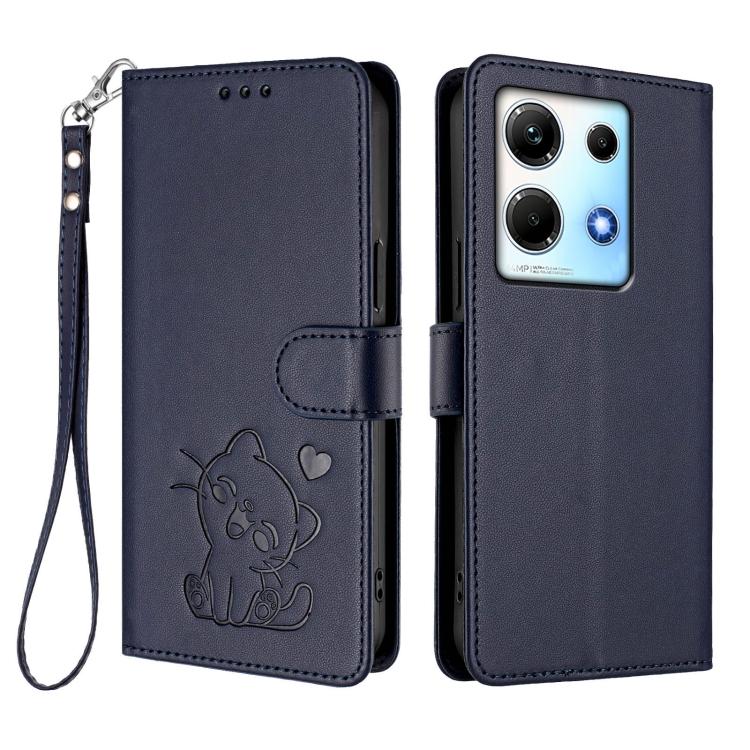 For Infinix Note 30 4G / 5G Embossed Heart Cat Leather Phone Case with Hand Strap