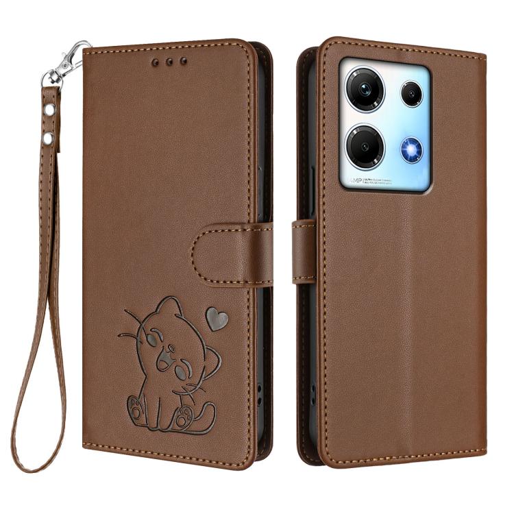 For Infinix Note 30 4G / 5G Embossed Heart Cat Leather Phone Case with Hand Strap