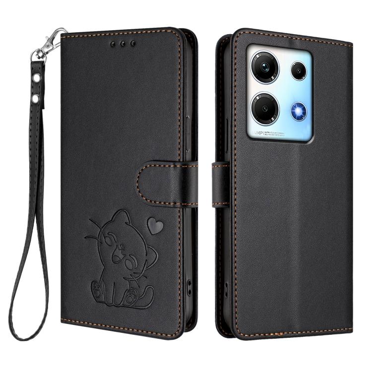 For Infinix Note 30 4G / 5G Embossed Heart Cat Leather Phone Case with Hand Strap