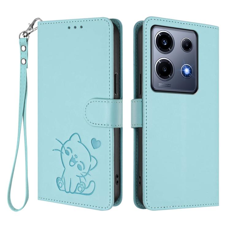 For Infinix Note 30 VIP Embossed Heart Cat Leather Phone Case with Hand Strap