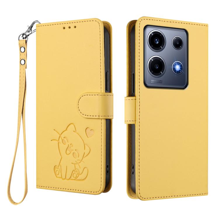 For Infinix Note 30 VIP Embossed Heart Cat Leather Phone Case with Hand Strap