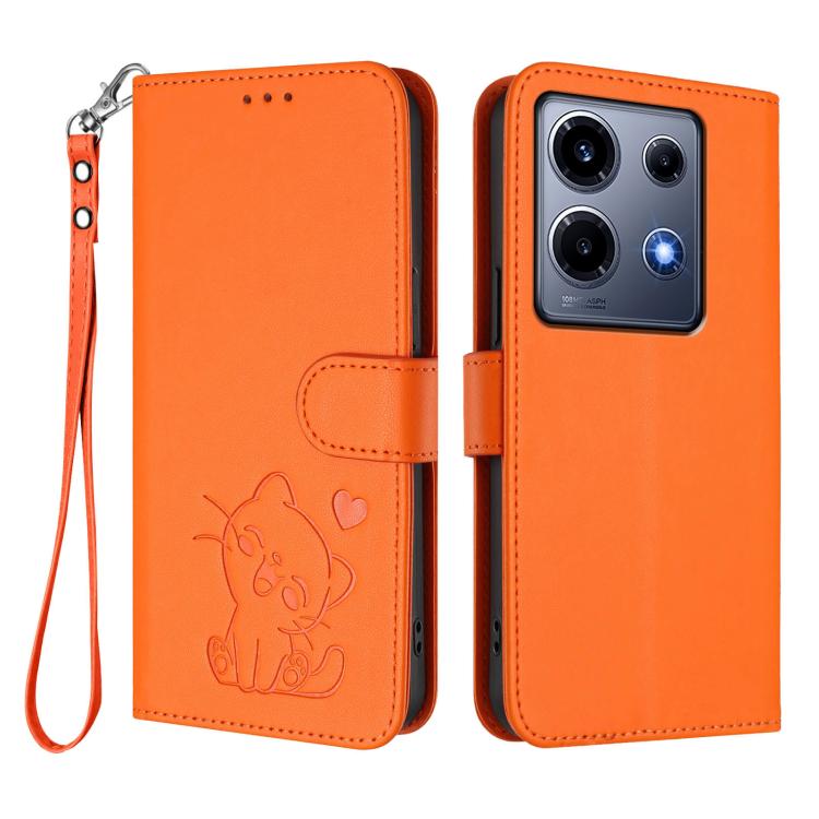 For Infinix Note 30 VIP Embossed Heart Cat Leather Phone Case with Hand Strap